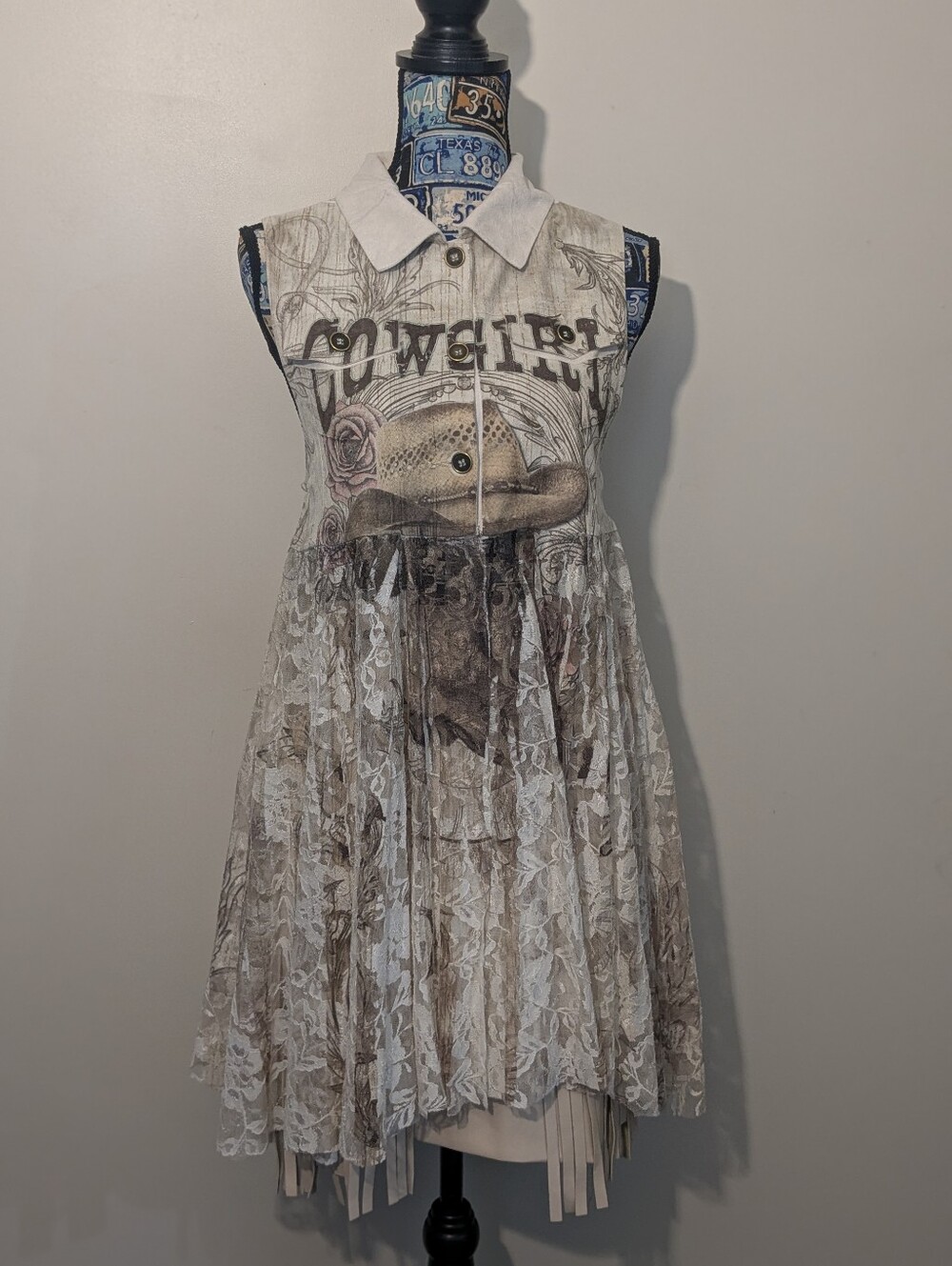Origami Hi/Lo Suede Lace Cardigan Cowgirl Fancy Vest